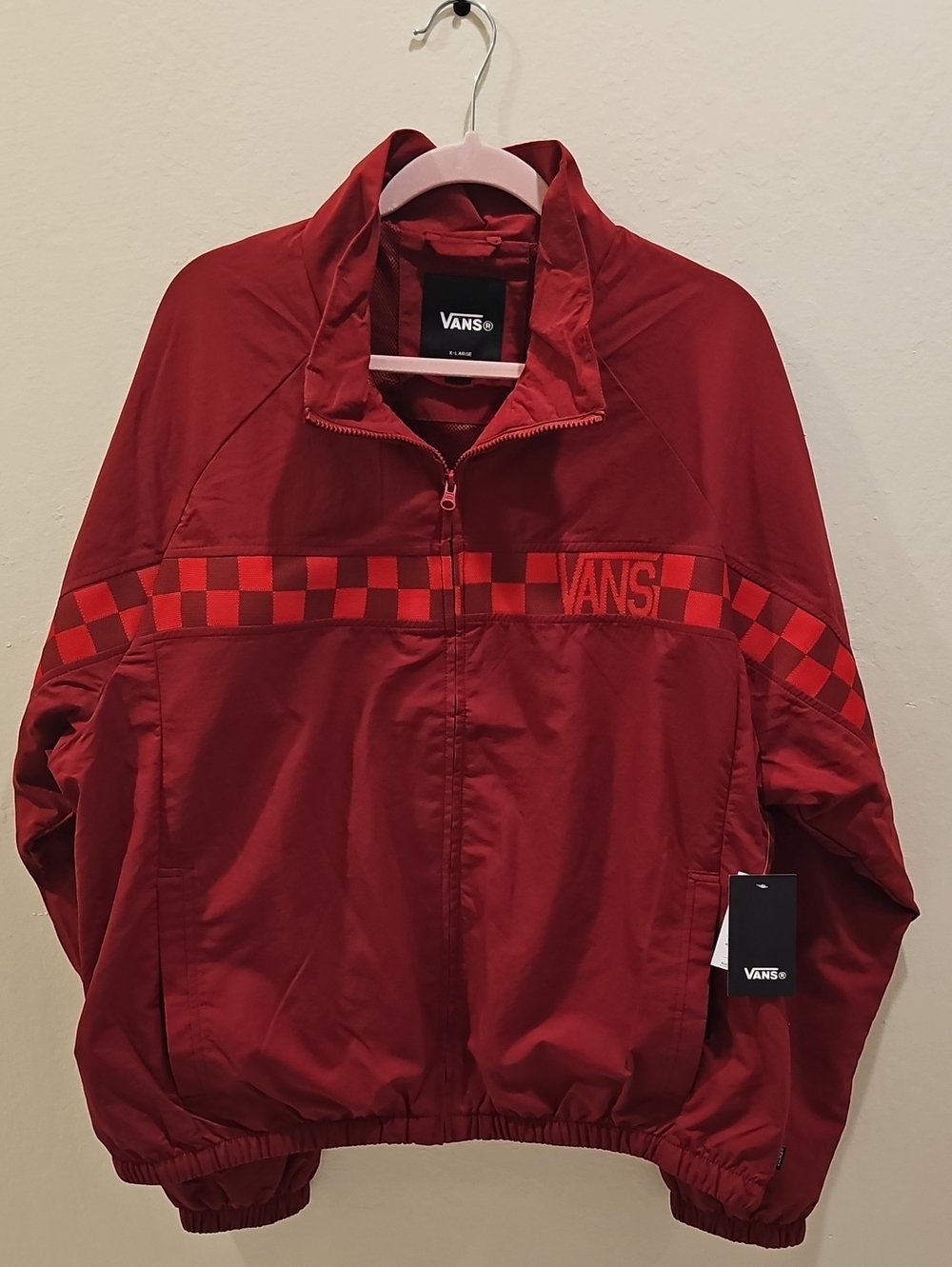 Vans Men's Red Checkerboard Windbreaker Jacket NWT